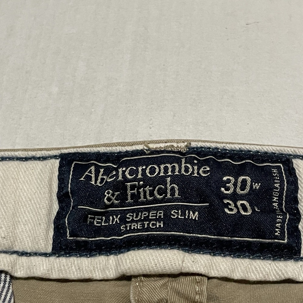 Abercrombie Fitch Pants Mens 30 X 29 Chino Felix Super Slim Stretch Beige Khaki - Picture 2 of 7